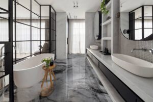 platinum silver deep black badezimmer
