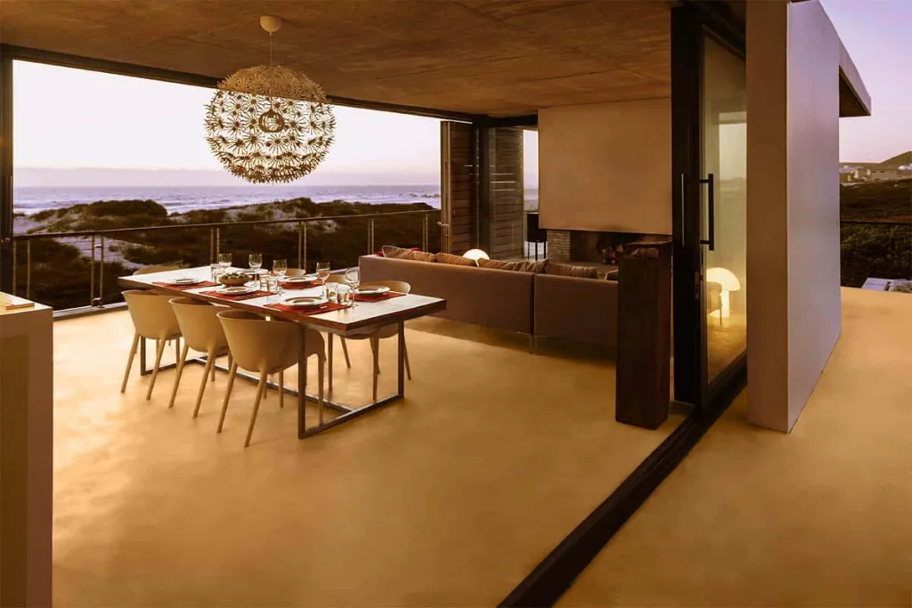 Microcement flooring ochre brown