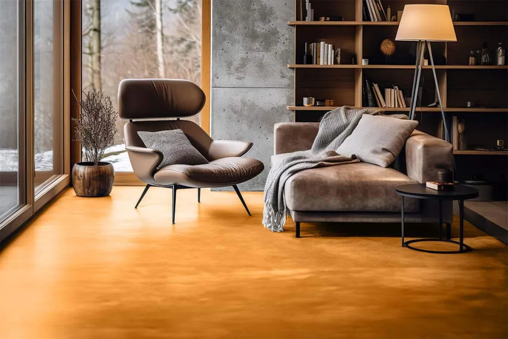 Microcement flooring pastel orange