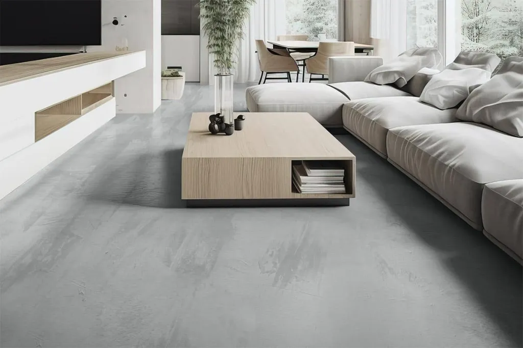 Microcement flooring silver grey