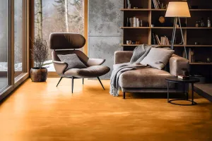 Microcement flooring pastel orange