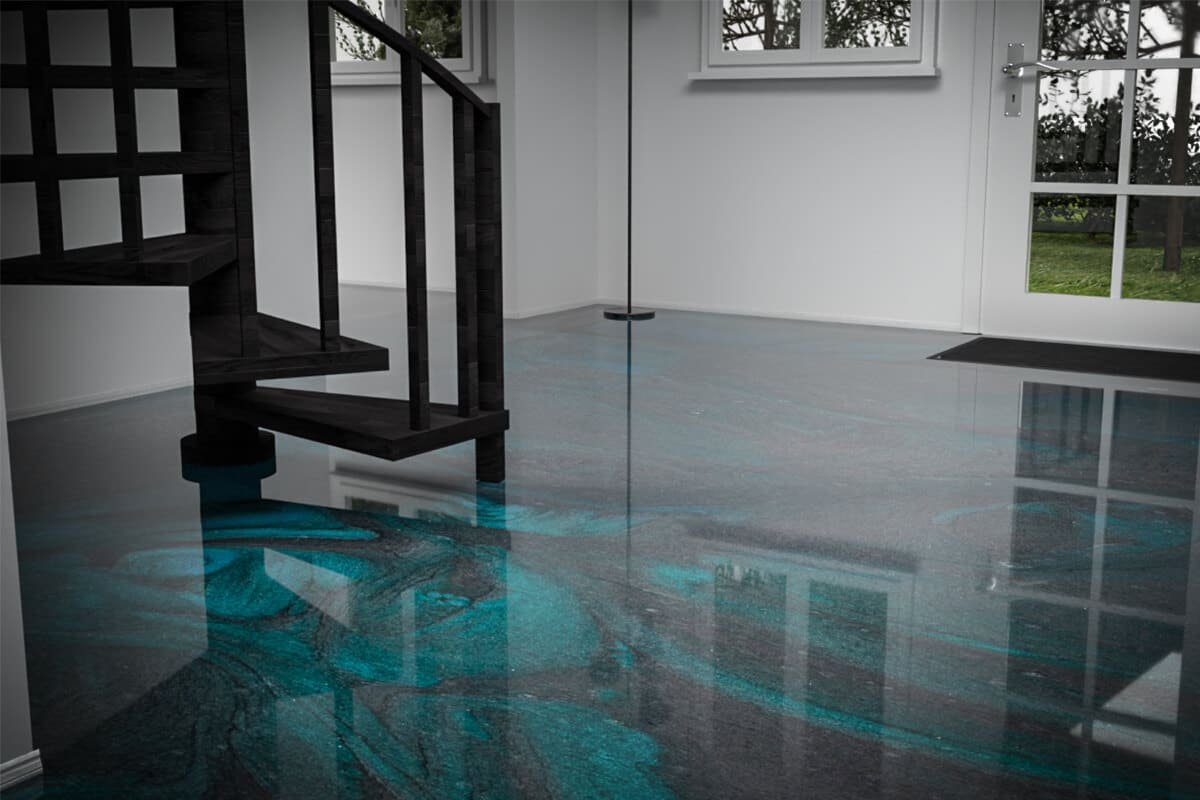 epoxy flooring satin grey pacific turquoise