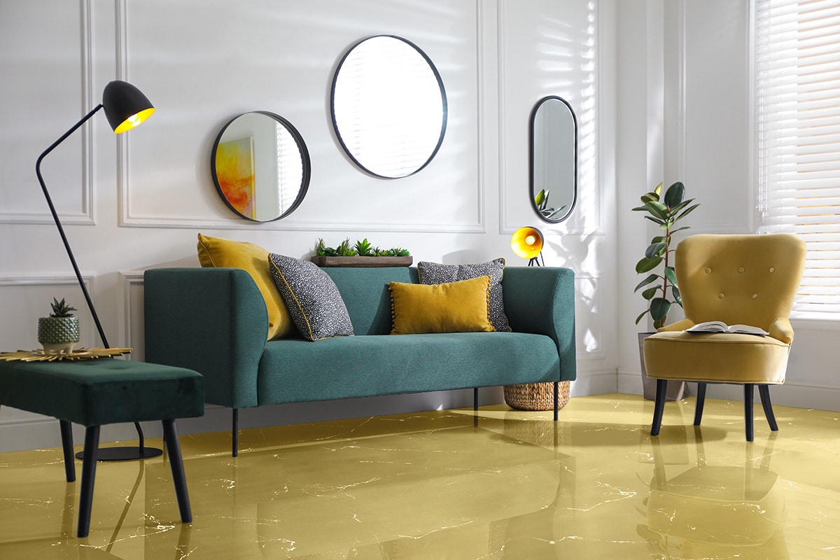 epoxy flooring posadzka zywiczna ochre yellow marble white