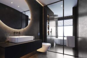 microcement bath jet black design