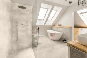 microcement bath peach design