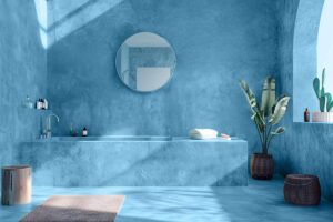 microcement bath sky blue design